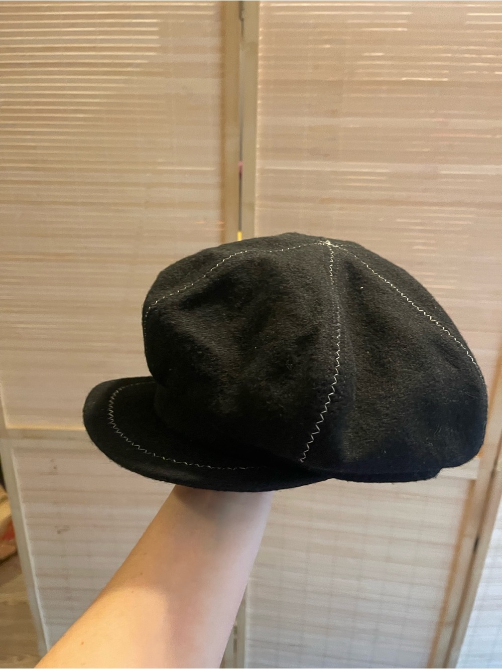 New York Hat & Cap Co Black Wool Contrast Stitch Newsboy Cap USA vintage Y2K - Picture 6 of 8